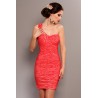 3702-3 Elegancka sukienka, marszczona, zakładana na jedno ramię z ozdobną różą - arbuzowy